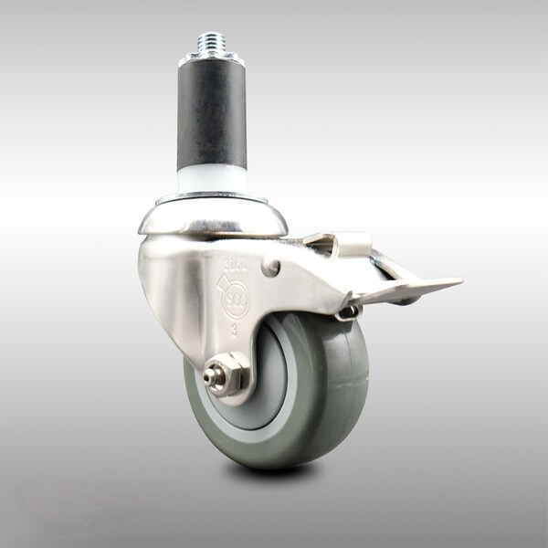 3 Inch 316SS Gray Poly Swivel 1-1/4 Inch Expanding Stem Caster Lock Brake SCC